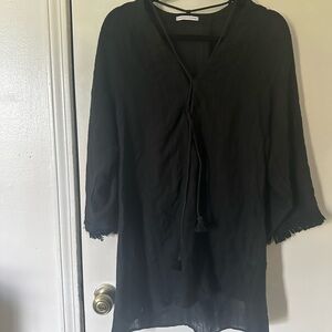 Robin Piccone Black 3/4 Sleeve Tunic with Tie Front